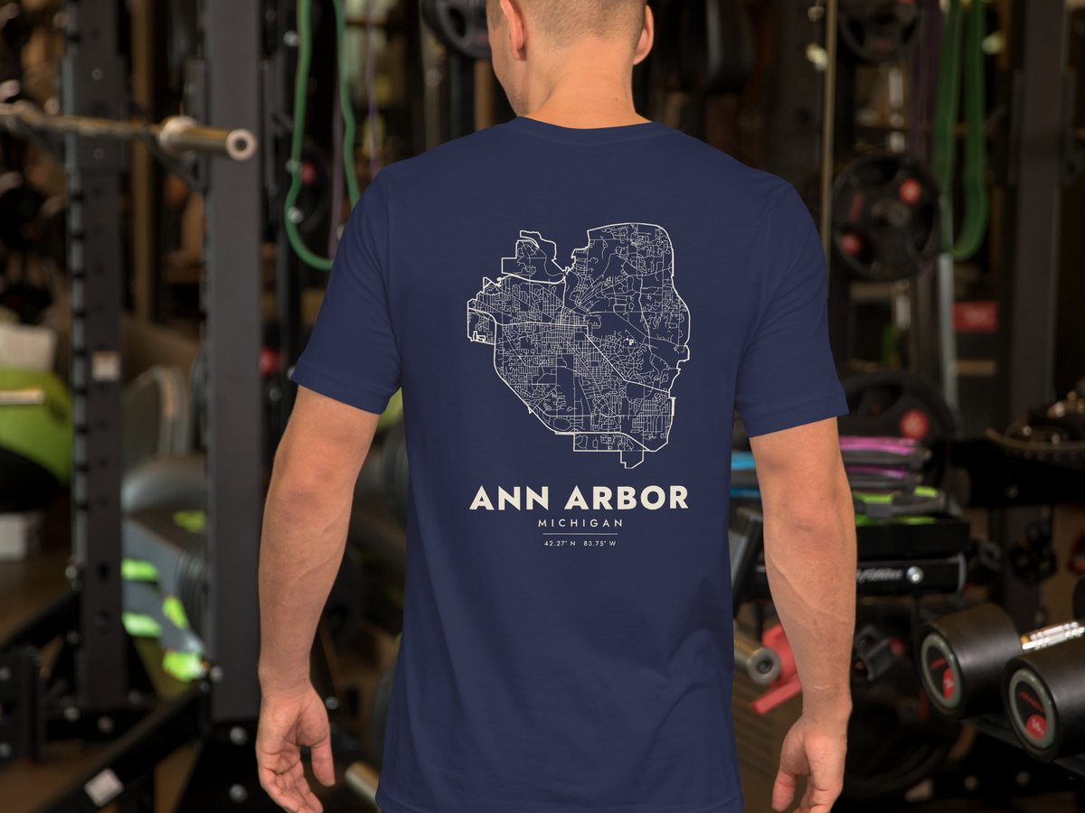 Hometown Map Tee with the Ann Arbor street map on the back